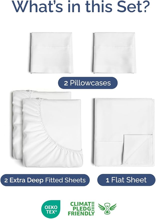 Extra Deep Split King Sheet Set - 5 Piece Breathable Cooling Sheets - White | Easily Fits 18 to 24 inch Mattress - Ultra Soft, Wrinkle & Fade Free with Extra Deep Pockets - Comfy Hotel Luxury Bedding