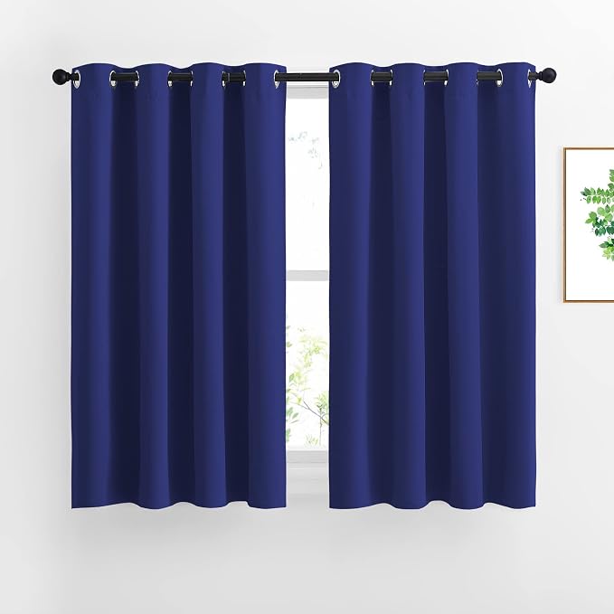 NICETOWN Blackout Curtain Panels Grommet - All Season Eyelet Top Blackout Draperies for Bedroom/Living Room/Glass Door， Navy Blue， 1 Pair of 52 x 45 inches