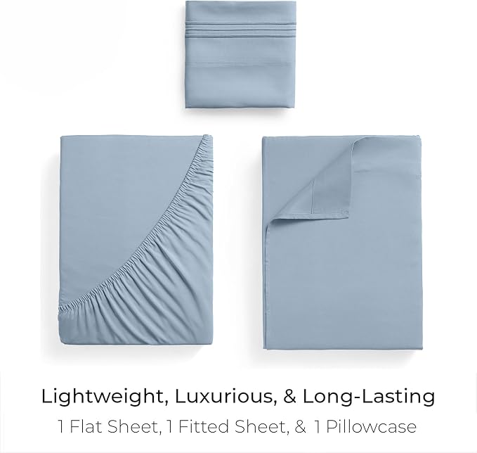 Mellanni Iconic 3-Piece, Ultra Soft Sheet Set (Twin XL, Blue Hydrangea) | 10M+ Sleepers. Lab-tested: Sleeps Cool, Stays Bright, Strong, Smooth. Good Housekeeping Best Bedding, 7 yrs running.