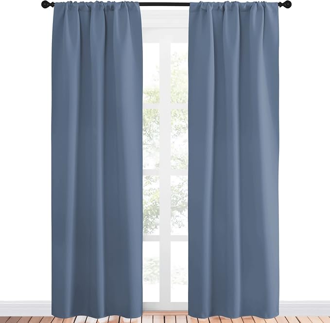 NICETOWN Blackout Curtains Window Draperies - Window Treatment Thermal Insulated Solid Room Darkening Drapes for Bedroom (Stone Blue, Set of 2 Panels, 34 by 84 inches Long)