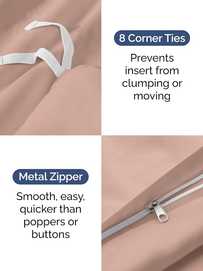 Duvet Cover Queen Size - Extra Soft 3 Piece with Zipper Closure - Mauve | Extra Soft, Breathable, Queen Duvet Cover 90" x 90" with 2 Pillow Shams, Zipper Closures & Ties, Women, Men, Kids & Teens