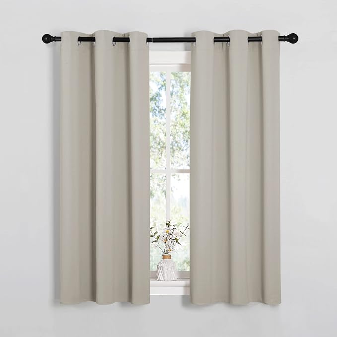 NICETOWN Natural Room Darkening Curtains for Bedroom 34" w x 54" L 2 Panels | Blackout Thermal Insulated Grommet Draperies Window Panels, Light Blocking Noise Reducing for Kitchen Living Room Home Decor