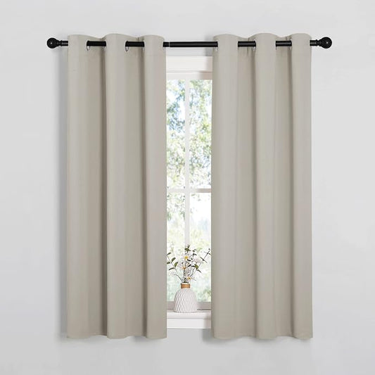 NICETOWN Natural Room Darkening Curtains for Bedroom 34" w x 54" L 2 Panels | Blackout Thermal Insulated Grommet Draperies Window Panels, Light Blocking Noise Reducing for Kitchen Living Room Home Decor