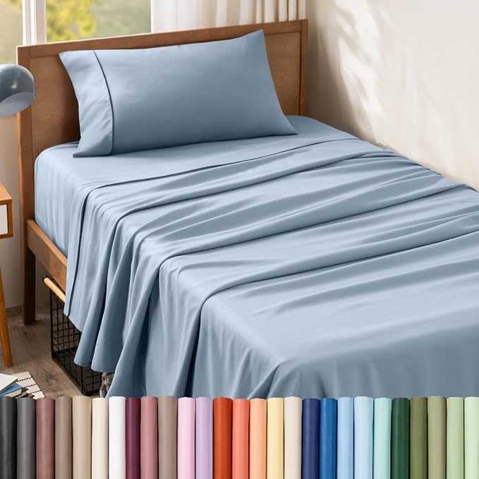 Bare Home Twin Sheet Set - 1800 Ultra-Soft (Twin, Dusty Blue) | Deep Pockets 6 to 15 Inches, Breathable, Hypoallergenic, Hotel Luxury, Easy Fit, Soft, All-Season