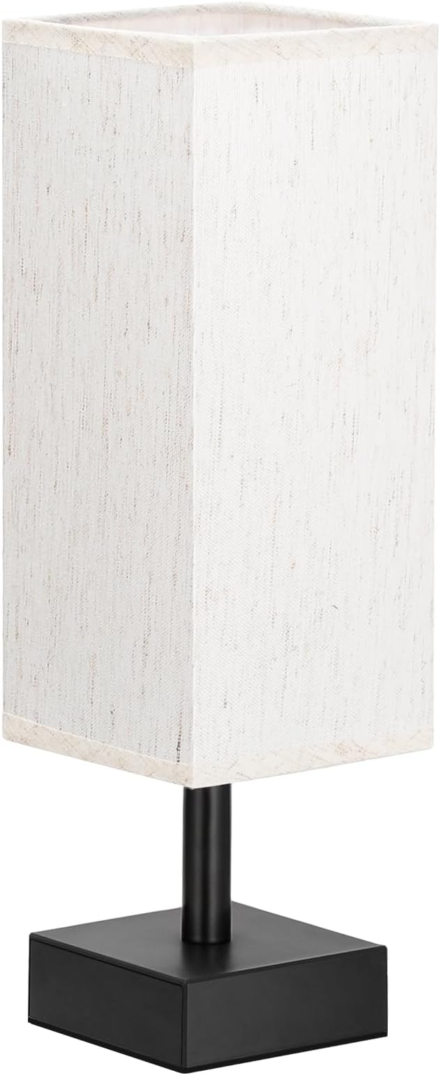 aooshine Small Bedside Table Lamp for Bedroom - Square Cream Fabric Shade | Inline Rocker Switch, Corded Electric, Bulb Not Included, 12.8" Mini Table Lamp for Nightstand, Desk, Dorm, Office