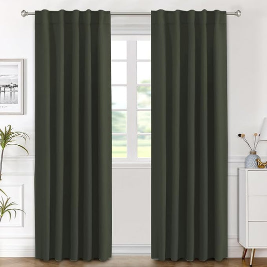H.VERSAILTEX Blackout Curtains Thermal Insulated Window Treatment Panels Room Darkening Blackout Drapes for Living Room Back Tab/Rod Pocket Bedroom Draperies (2 Panels, Olive, 42 x 84 Inch)