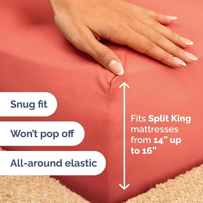 Flex Top Split Head King 4 Piece Sheet Set - Ultra-Soft, Breathable - Coral | Cooling Bed Sheets Set, Hotel Luxury Bedding for Women & Men with Deep Pockets, Wrinkle Free & Fade Resistant, Oeko-Tex