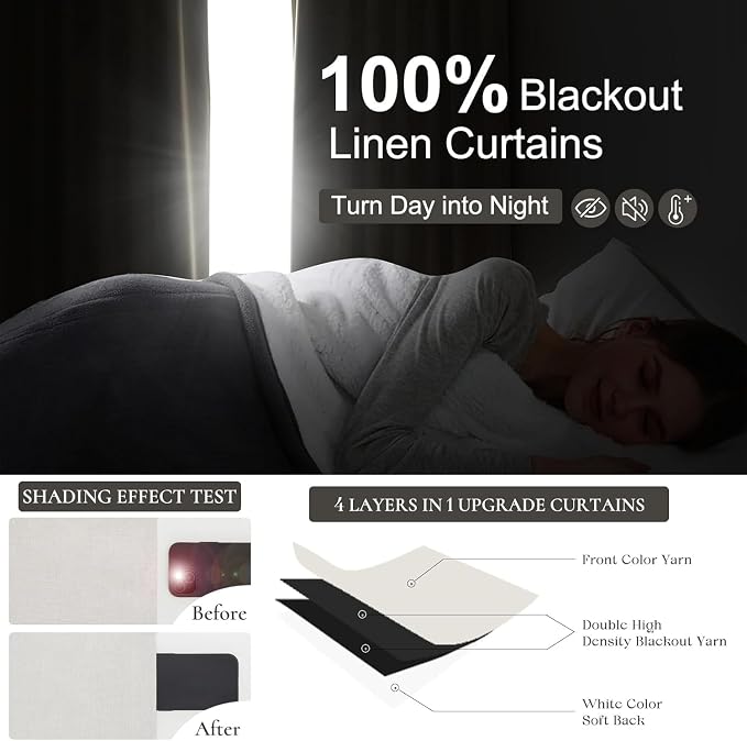 Cream Linen Black Out Curtains 70 Inches Extra Wide for Living Room 2 Panels, Pleated Ivory Bedroom for 72 Inches Window Curtain 84 Inch Long Thermal Room Darkening Heavy Drapes (70"W x 84"L 2 Panels)