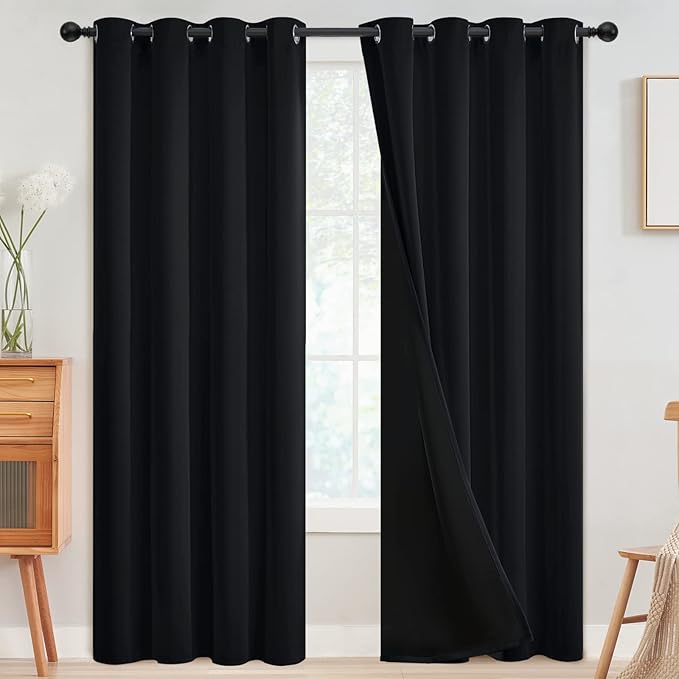 SimpleHome Black 100% Blackout Curtains Room Darkening Living Room 96 Inch | Curtains for Bedroom,Thermal Insulated Grommet Window Drapes,Curtains for Living Room with Black Back,52 x 96 Inch,2 Panels