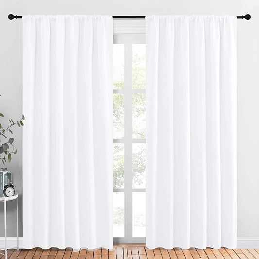 NICETOWN Room Darkening Curtains for Bedroom, Pure White, Set of 2 Panels, 62 x 84 Inch, Triple Weave Home Decoration Thermal Insulated Solid Drapes for Patio Door