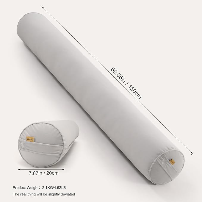 Body Pillow for Adults,Long Round Pillow,Big Cylindrical Pillow,Large Full Bolster Pillows for Side Sleepers (Silver Gray, 59"*7.87")