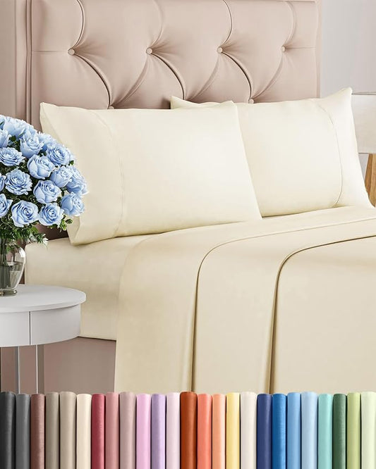 Twin 4 Piece Bed Sheet Set - Comfy, Breathable & Cooling Sheets - Off White | Ultra Soft Hotel Luxury Bedding Set with 8-16 Inch Deep Pockets, 1 Flat & 1 Fitted Sheet & 2 Pillowcases, Wrinkle & Fade Free