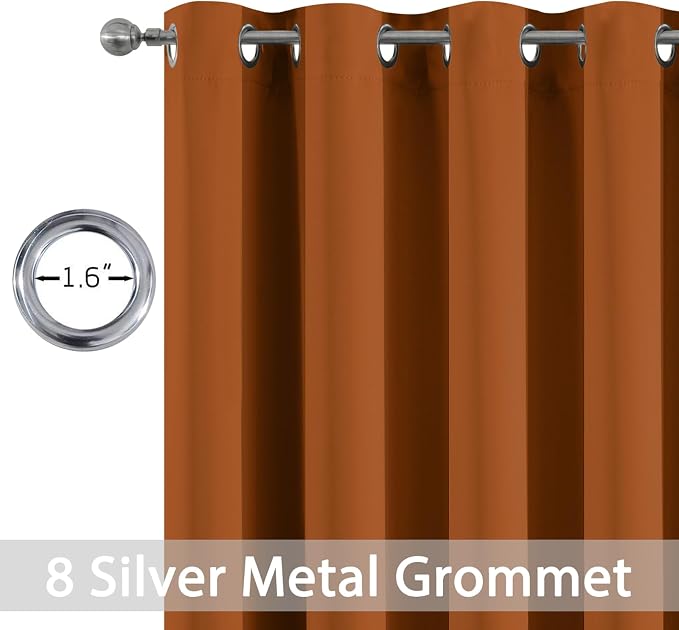 Yakamok Burnt Orange Room Darkening Curtains 84 inch Sliding Door Drapes | 1 Extra-wide Panel,W52xL84,Soft Triple-weave,Grommet,Blackout Thermal Insulated Drapes,Privacy,Light Reduction,Patio doors