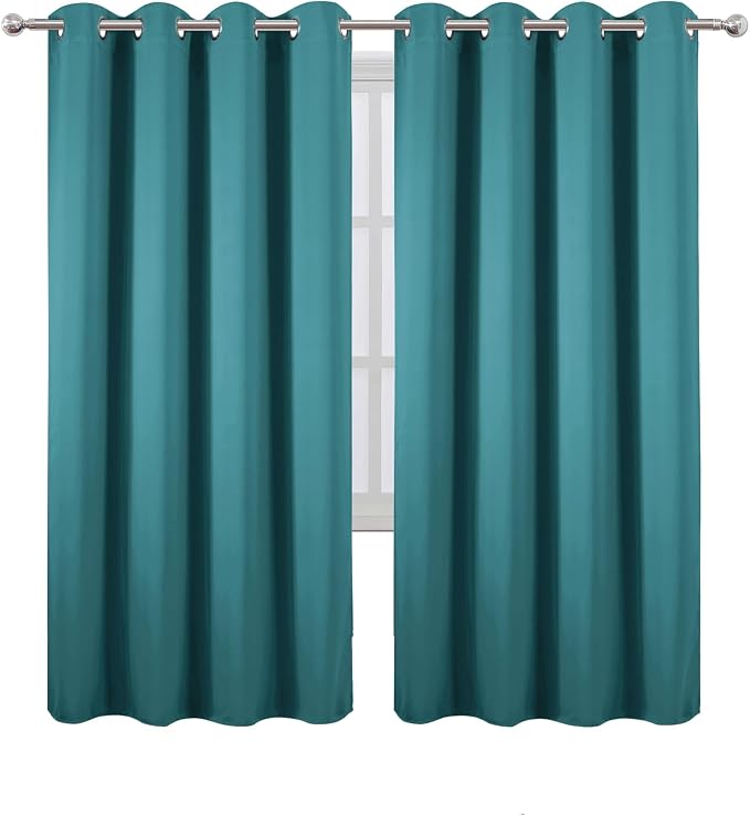 Blackout Curtains 66 x 72 Inch Long Sea Teal Curtains Set of 2 Panels Room Darkening Curtains for Bedroom and Living Room