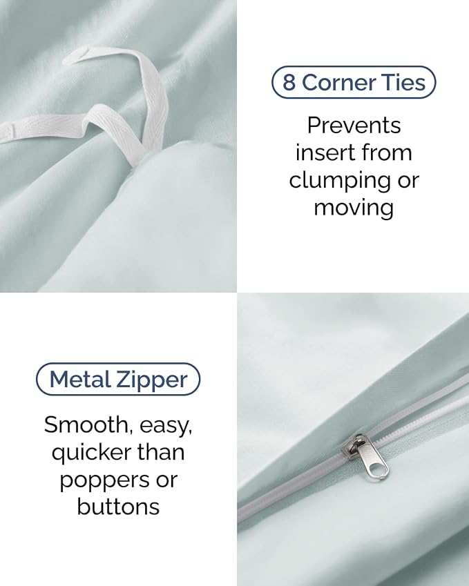 Duvet Cover Twin/Twin XL Size - 2 Piece with Zipper Closure - Ice Blue | Extra Soft, Breathable, Twin/Twin XL Duvet Cover 68" x 90" w/ 1 Pillow Sham, Zipper Closures & Ties, Women, Men, Kids & Teens