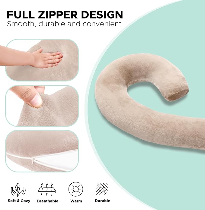 Body Pillow for Adults, Swan Pillow Insert for Sleeping, Light Brown, 49 In | Side Sleeper Pregnancy Bed Pillow, Soft Fabric, Shredded Memory Foam and Removable Washable Cover