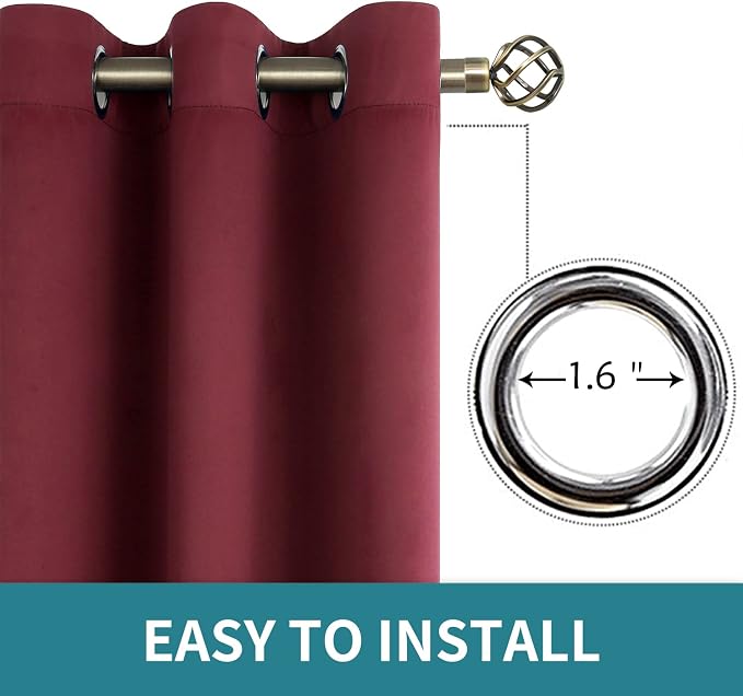 BGment Burgundy Blackout Curtains for Bedroom 63 Inch Long - 2 Panels | Grommet Top, Black Out, Room Darkening, Sunblock, Thermal Insulated, Window Drapes for Kids Boys Room, 42x63 Inch