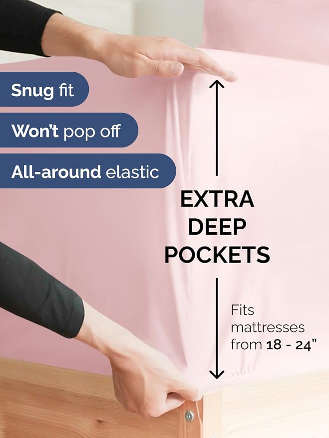 Extra Deep Cal King Sheet Set - 6 Piece Cooling Bed Sheets - Lavender Pink | Hotel Luxury Bed Sheets Set, Easy & Secure Fit, Ultra-Soft, Wrinkle & Fade Free, Comfy Sheets Set with Extra Deep Pockets