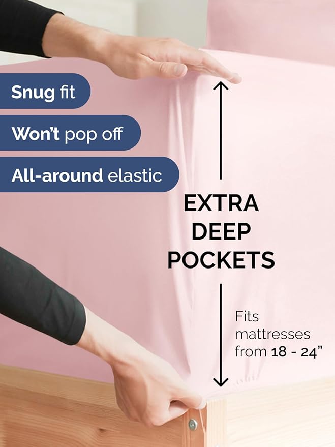 Extra Deep King Sheet Set - 4 Piece Breathable & Cooling - Lavender Pink | Easily Fits 18 to 24 inch Mattress - Ultra Soft, Wrinkle & Fade Free with Extra Deep Pockets - Comfy Hotel Luxury Bedding