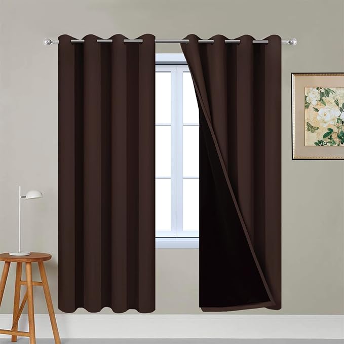 Yakamok Chocolate Brown Blackout Curtains 72 Inches Long 52" Wide, 2 Panels | Blackout Curtain Panels for Bedroom, 2 Thick Layers Grommet Top Thermal Insulated Drapes with Black Liner for Living Room