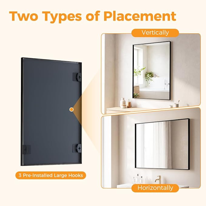 Sweetcrispy Black Bathroom Mirrors for Over Sink, 24" x 40" Rectangle | Tempered Glass, Anti-Rust Metal Frame, Over Sink Home Decor, Modern Rectangle Style