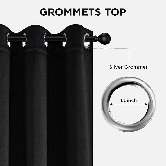 Joydeco Blackout Curtains 54 Inch Length 2 Panels Set, Thermal Insulated Long Curtains& Drapes 2 Burg, Room Darkening Grommet Drapes for Living Room Bedroom Window (W52 x L54 Inch, Black)