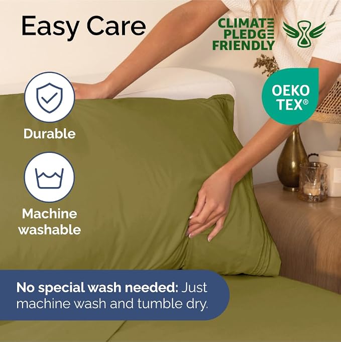 King Size 4 Piece Sheet Set - Ultra Soft & Cooling Sheets - Olive Yellow | Fits 8 Inch to 16 inch Mattress, Wrinkle Free & Fade Resistant with Deep Pockets, Breathable, Comfy Hotel Luxury Bedding