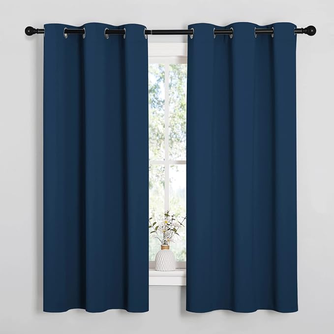 NICETOWN Moroccan Blue Blackout Curtains for Kitchen 42" w x 48" L 2 Panels | Window Treatment Thermal Insulated Solid Grommet Room Darkening Drapes for Bedroom, Light Blocking Noise Reducing Home Decor