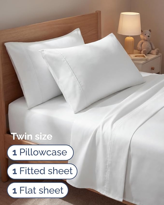 Twin 4 Piece Bed Sheet Set - Comfy, Breathable & Cooling Sheets - White | Ultra Soft Hotel Luxury Bedding Set with 8-16 Inch Deep Pockets, 1 Flat & 1 Fitted Sheet & 2 Pillowcases, Wrinkle & Fade Free