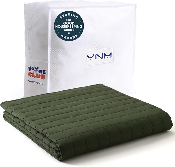 YnM 12lbs Weighted Blanket for Adults, Cotton Heavy Bed Throw Blanket with Cooling Glass Beads for All Season Use, Ideal for One Person of 110lbs (60x80 Inches, Queen Bed,Army Green)