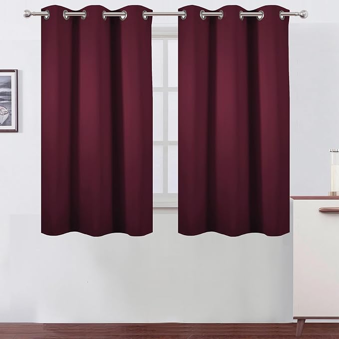 Burgundy Red Blackout Curtains 34 x 54 Inch Length/Set of 2 Curtain Panels/Thermal Insulated Room Darkening Blackout Curtains for Bedroom