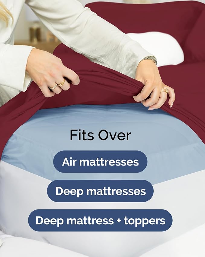 2 Pack Extra Deep King Fitted Sheets with Extra Deep Pockets - Burgundy | Hotel Luxury Bottom Fitted Sheets Only, Soft, Fade & Wrinkle Free, Breathable & Comfy, All Around Elastic Fitted Sheets