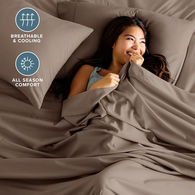 Bare Home Twin Sheet Set - 1800 Ultra-Soft (Twin, Taupe) | Deep Pockets 6 to 15 Inches, Breathable, Hypoallergenic, Hotel Luxury, Easy Fit, Soft, All-Season