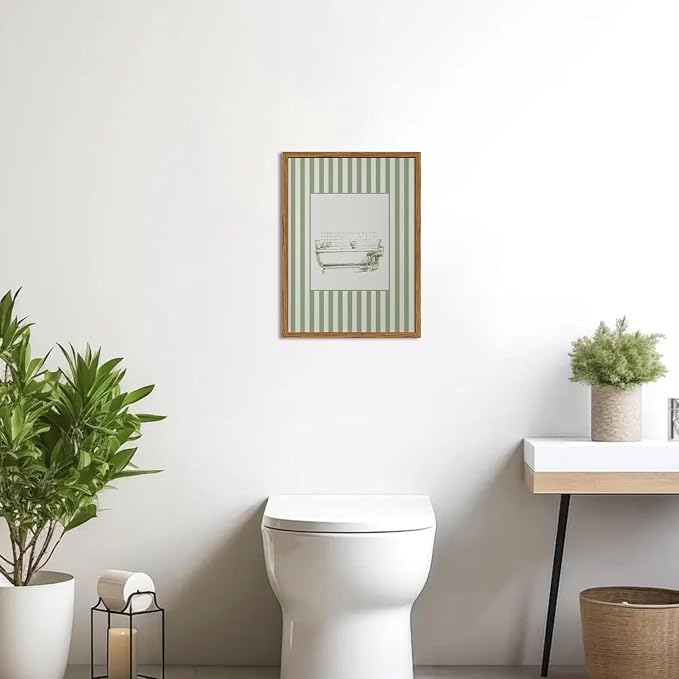 Funny Kids Bathroom Wall Art Cute Boy in Bathtub Wall Decor Picture, Eclectic Child Nursery Bathroom Poster Canvas Prints painting for Restroom 16x24 inch Wood Framed