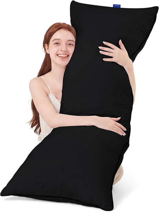 YZ HOME Full Body Pillow Insert -Large Long Bed Pillow for Side Sleeper | Full Body Pillow for Adults, Adjustable Height, Long Sleeping Breathable Bed Pillow-(Black, 20x54'')