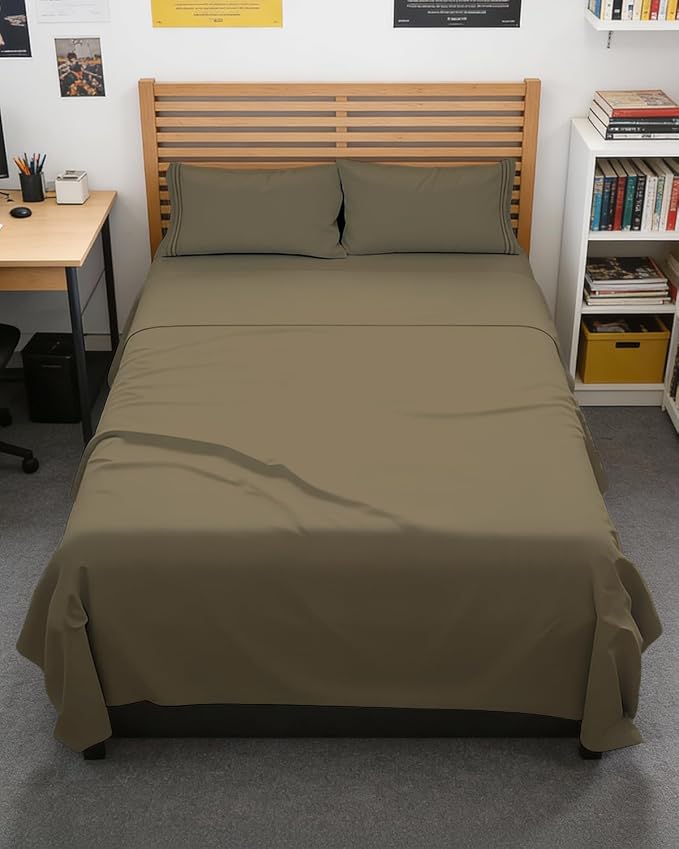 Full XL Sheets - 4 Piece Full XL Sheet Set - Breathable & Cooling - Khaki | Hotel Luxury Bedding for Women & Men with Deep Pockets, Ultra-Soft, Comfy, Easy-Fit, Wrinkle Free & Fade Resistant, Oeko-Tex