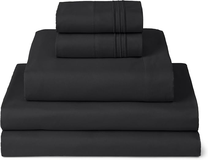 Mellanni Iconic 5-Piece, Ultra Soft Sheet Set (Split King, Black) | 10M+ Sleepers. Lab-tested: Sleeps Cool, Stays Bright, Strong, Smooth. Good Housekeeping Best Bedding, 7 yrs running.
