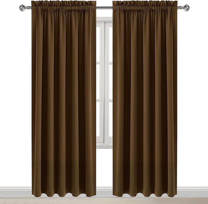 DWCN Wide Blackout Curtains for Bedroom Living Room 60 x 84 Inch Long Brown | 2 Panels Set, Kitchen Window Curtains Over Sink, Thermal Insulated, Light Blocking, Rod Pocket Drapes for Small Window