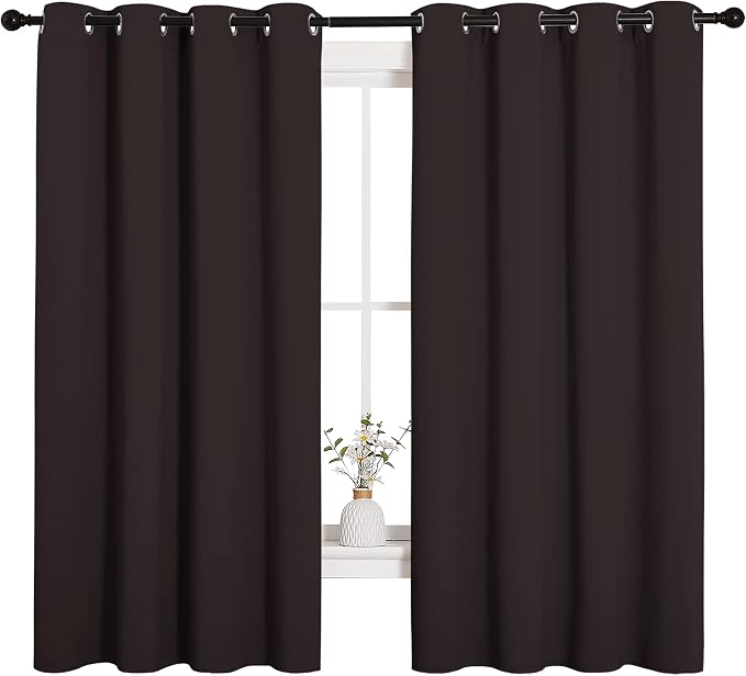 NICETOWN Blackout Curtain Panels, 2 Panels, 55 x 68-inch, Toffee Brown | Triple Weave Microfiber Energy Saving Thermal Insulated Blackout Draperies and Drapes for Bedroom Window