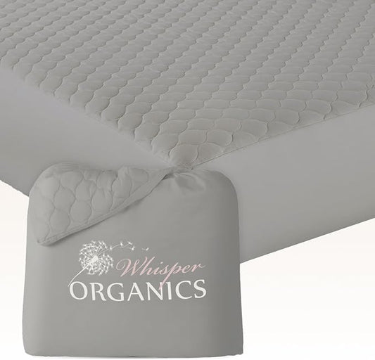 100% Cotton Organic Mattress Pad - Breathable & Cooling Mattress Protector Twin - Premium 300GSM Quilted and Machine Washable - Fairtrade & GOTS Certified Bed Protector (Grey, Twin)