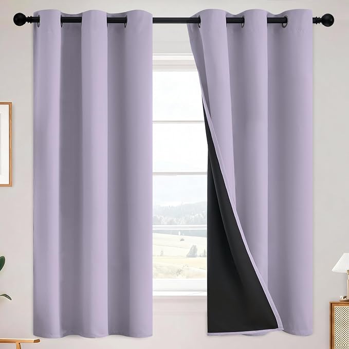 SimpleHome Lilac 100% Blackout Curtains Room Darkening Living Room 63 Inch | Curtains for Bedroom,Thermal Insulated Grommet Window Drapes,Curtains for Living Room with Black Back,38 x 63 Inch,2 Panels