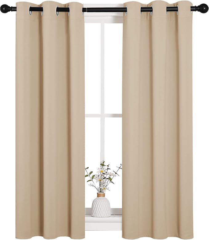NICETOWN Biscotti Beige Blackout Curtains for Living Room 29" x 45" 2 PCs | Thermal Insulated Grommet Draperies Drapes for Kitchen Bedroom Dinging Room Window, Light Blocking Noise Reducing Home Decor