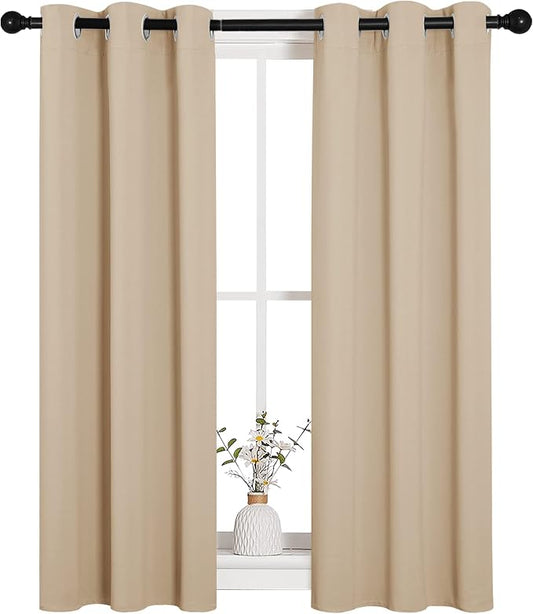 NICETOWN Biscotti Beige Blackout Curtains for Living Room 29" x 45" 2 PCs | Thermal Insulated Grommet Draperies Drapes for Kitchen Bedroom Dinging Room Window, Light Blocking Noise Reducing Home Decor