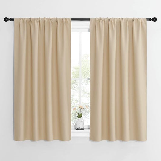NICETOWN Blackout Room Darkening Curtains - Home Decoration Light & Noise Reducing Thermal Insulated Window Draperies with Rod Pocket Top (Biscotti Beige, Set of 2, 42 inches Wide x 54 inches Long)
