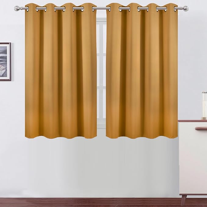 Mustard Yellow Thermal Blackout Curtains/52 x 45 Inch/Set of 2 Panels Room Darkening Curtains