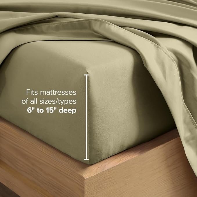 Bare Home Twin Sheet Set - 1800 Ultra-Soft (Twin, Olive) | Deep Pockets 6 to 15 Inches, Breathable, Hypoallergenic, Hotel Luxury, Easy Fit, Soft, All-Season