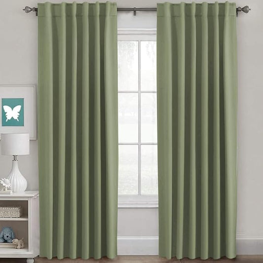 H.VERSAILTEX Blackout Curtains for Living Room Thermal Insulated Window Treatment Panels Room Darkening Blackout Drapes Back Tab/Rod Pocket Bedroom Draperies, 52 x 102 Inch, Sage, 2 Panels