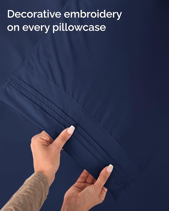 Twin Size 3 Piece Sheet Set - Comfy Breathable & Cooling Sheets - Navy Blue | Hotel Luxury Bed Sheets for Women & Men, Deep Pockets, Easy-Fit, Extra Soft and Wrinkle Free Sheets, Oeko-Tex Bed Sheet Set