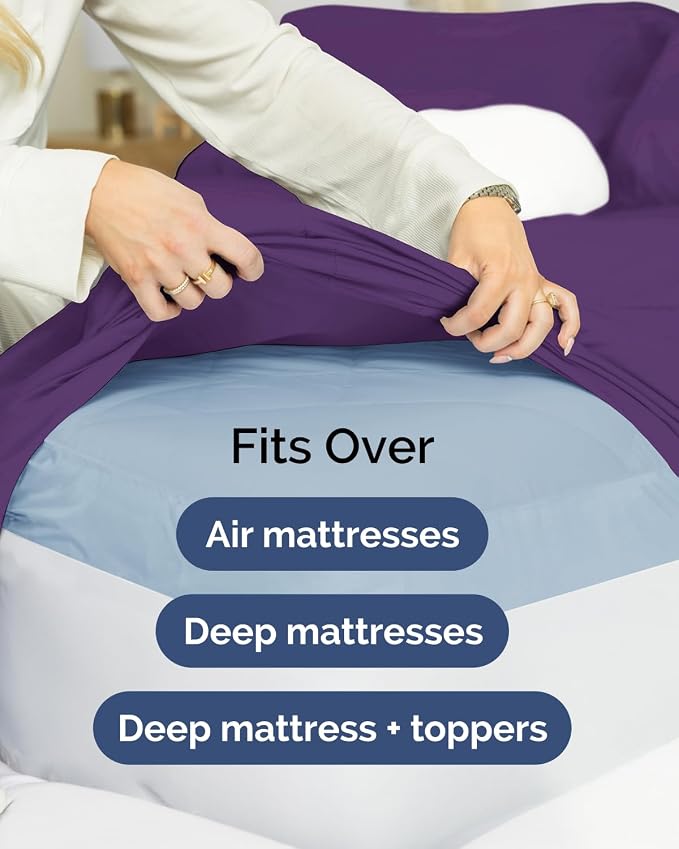 2 Pack Extra Deep Cal King Fitted Sheets with Extra Deep Pockets - Purple | Hotel Luxury Bottom Fitted Sheets Only, Soft, Fade & Wrinkle Free, Breathable & Comfy, All Around Elastic Fitted Sheets