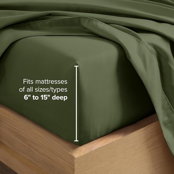 Bare Home Full XL Sheet Set - 1800 Ultra-Soft (Full XL, Cypress) | Deep Pockets 6 to 15 Inches, Breathable, Hypoallergenic, Hotel Luxury, Easy Fit, Soft, All-Season